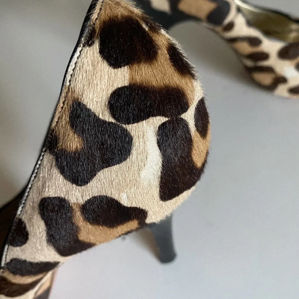 Luciano Padovan Peep Toe Pump Pony Hair Calf Animal Print Leopard Cheeta…